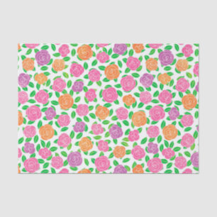 Pink, Orange and Purple Roses on White Tissue Paper