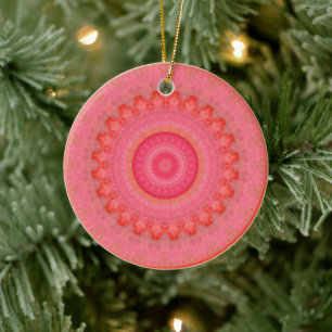 Pink, Orange and Yellow Mandala Ceramic Ornament