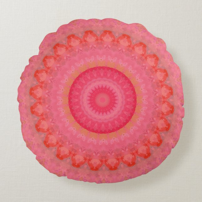  Pink, Orange and Yellow Mandala  Round Pillow (Front)