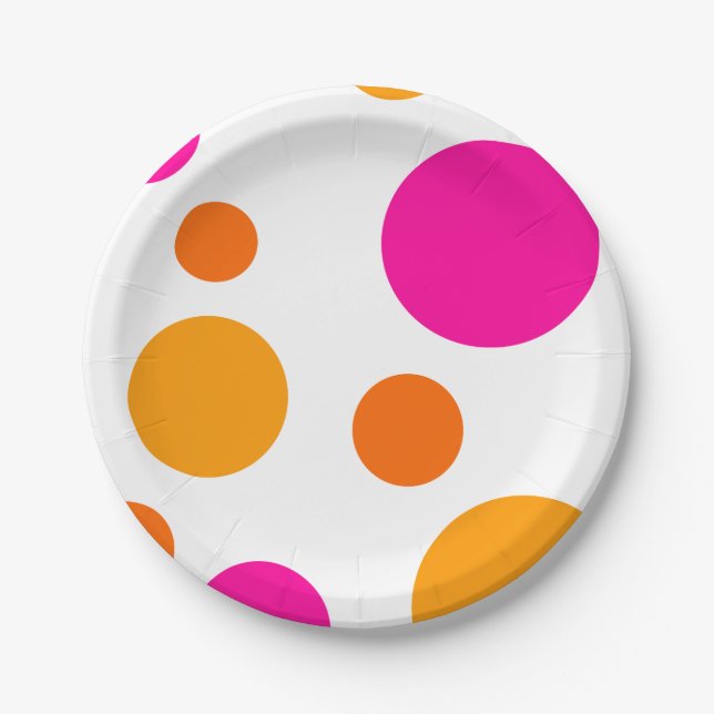 PINK ORANGE AND YELLOW POLKA DOT PAPER PLATE (Front)