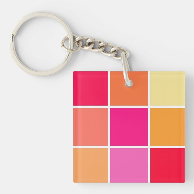 Pink, Orange and Yellow Squares Keychain (Front)