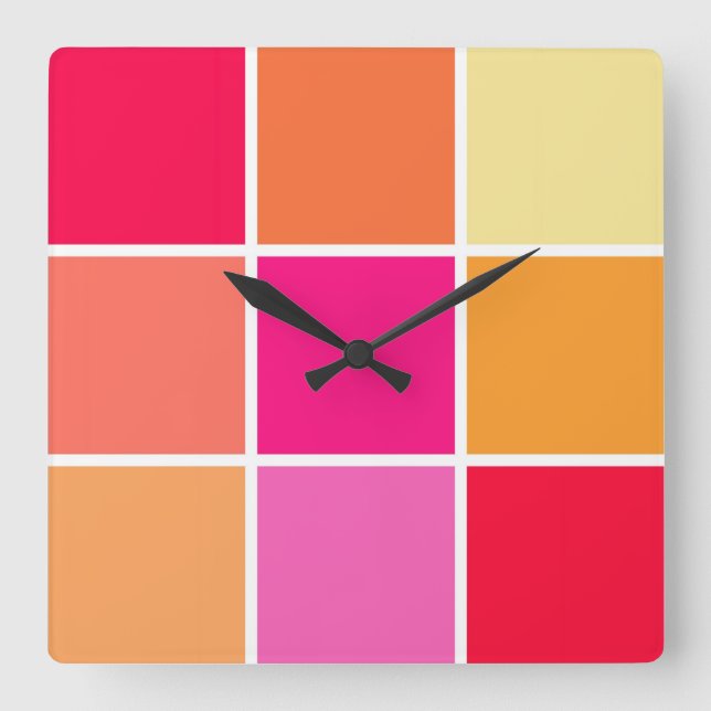 Pink, Orange and Yellow Squares Square Wall Clock (Front)