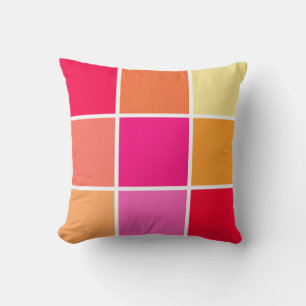 Pink, Orange and Yellow Squares Throw Pillow