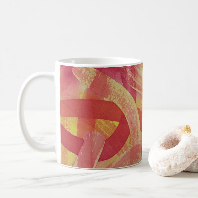 Pink, Orange, and Yellow Swipes Watercolor Mug (With Donut)