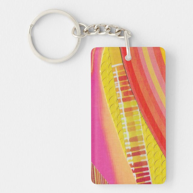 pink orange and yellow waves keychain (Front)