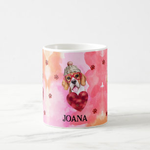 Pink Orange Beagle Valentine's Day Gift Dog Coffee Mug