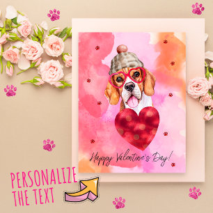 Pink Orange Beagle Valentine's Day Gift Dog Holiday Postcard