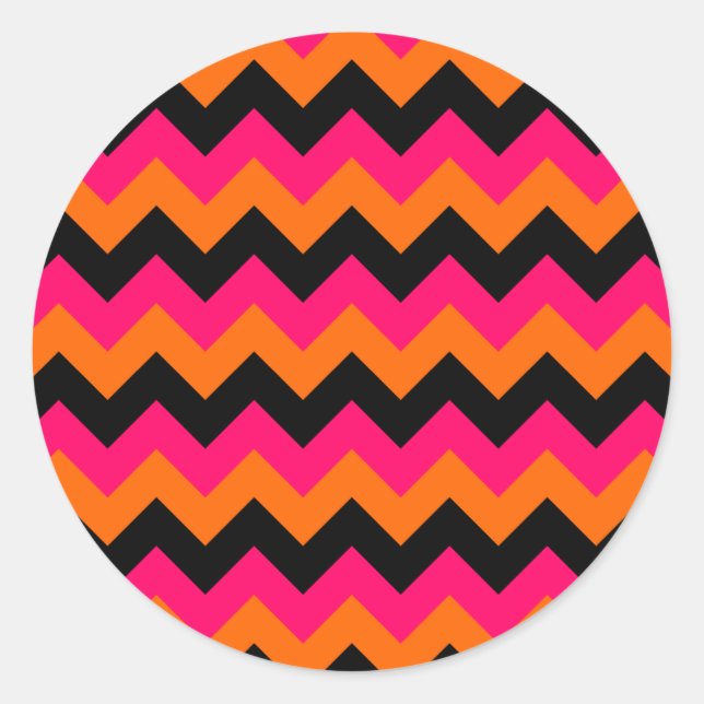 Pink Orange Black Zigzag Classic Round Sticker (Front)