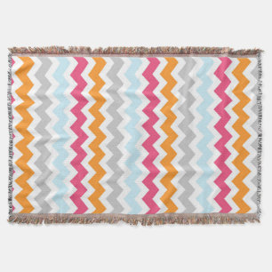 Pink Orange Blue Chevron Pattern Throw Blanket