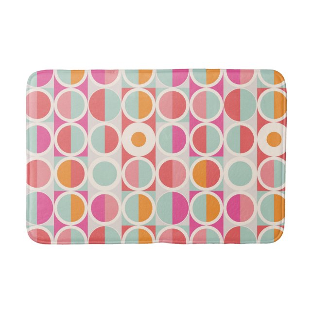 Pink Orange Blue Geometric Pattern Bath Mat (Front)