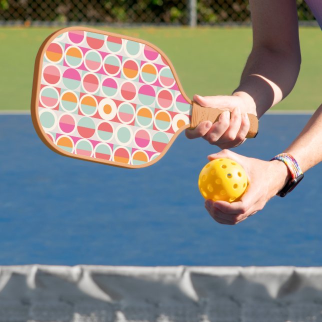 Pink Orange Blue Geometric Pattern Pickleball Paddle (Insitu)