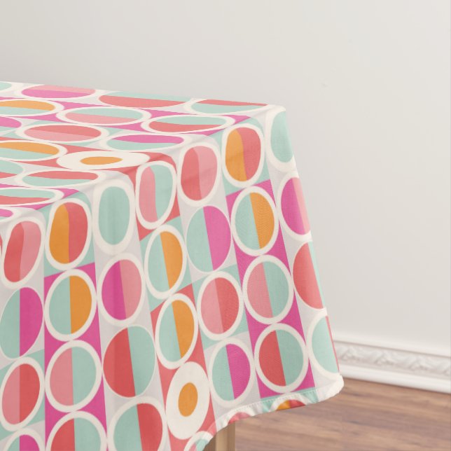 Pink Orange Blue Geometric Pattern Tablecloth (In Situ)