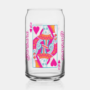 Pink Orange Blue Queen of Hearts Custom Can Glass