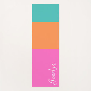 Pink, Orange& Blue Stripes with Name Minimalist Yoga Mat