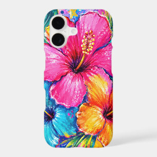 PINK ORANGE BLUE TROPICAL HIBISCUS FLOWERS