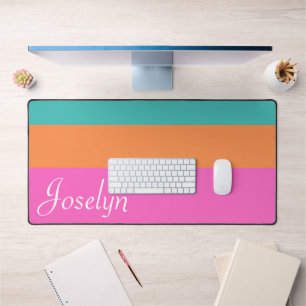 Pink Orange& Blue Wide Horizontal Lines with Name Desk Mat