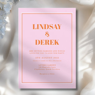 Pink Orange Bold Font Modern Wedding Invitation