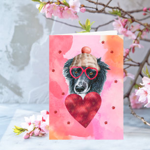 Pink Orange Border Collie Valentine's Day Gift Dog Card