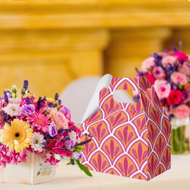 Pink & Orange Bright Colourful Fan Wedding  Favor Box (Creator Uploaded)