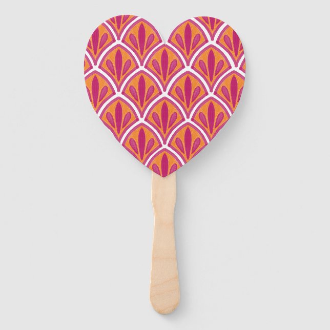 Pink & Orange Bright Colourful Wedding Program Hand Fan (Front)