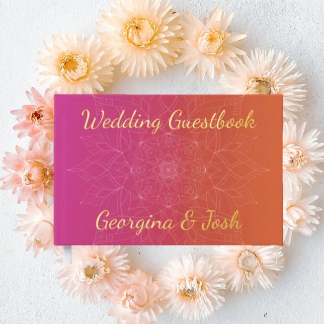 Pink & Orange Bright Ombre Mandala Wedding Guest Book (Creator Uploaded)