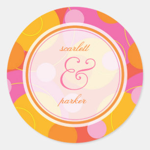 Pink Orange Bubbly Mod Dots Summer Wedding Sticker