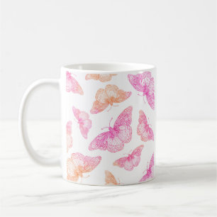 Pink Orange Butterfly Pattern Coffee Mug