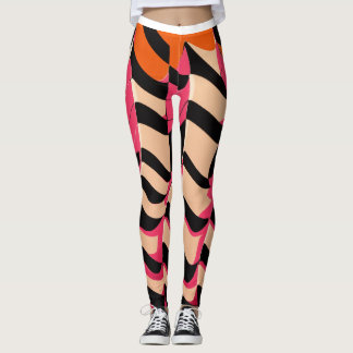 Pink & Orange Chequerboard Pattern Leggings: Bold  Leggings