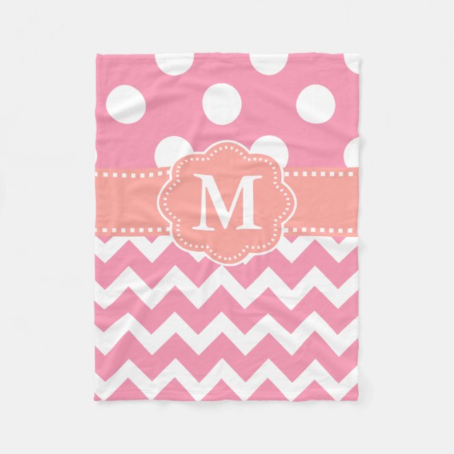 Pink Orange Chevron Dots Monogram Blanket (Front)