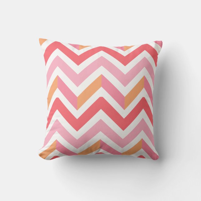 Pink Orange Chevron Geometric Modern Summer Throw Pillow (Front)
