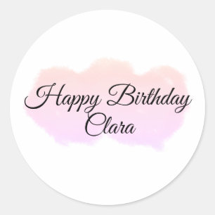 Pink orange clouds pastel happy birthday modern classic round sticker