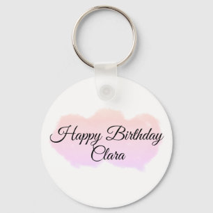 Pink orange clouds pastel happy birthday modern keychain