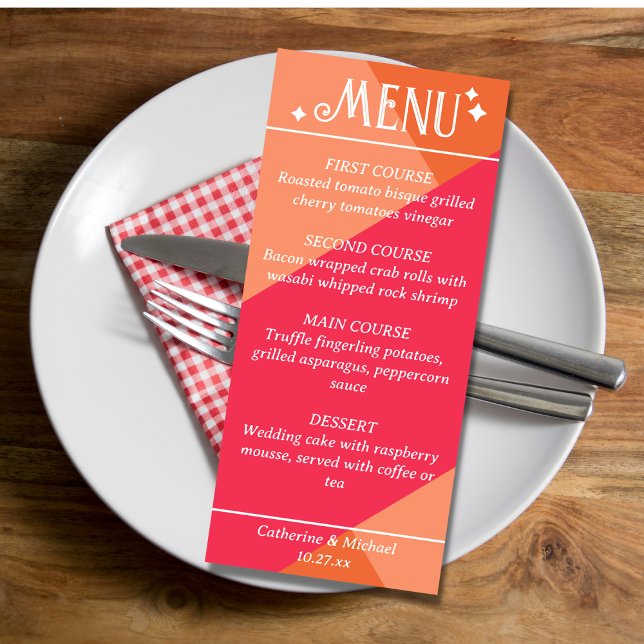 Pink & Orange Colourful Retro Geometric Wedding Menu (Creator Uploaded)