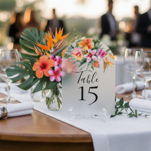 Pink Orange Colourful Tropical Floral Table Number