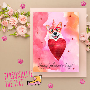 Pink Orange Corgi Valentine's Day Gift Dog Holiday Postcard