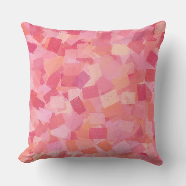 Pink Orange Cubism Abstract Pattern Throw Pillow (Front)
