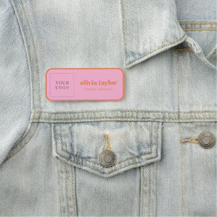 Pink Orange Custom Logo Employee Retro Cute Modern Name Tag