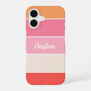 pink orange Custom Summer  Colour Block Stripes iPhone 16 Case