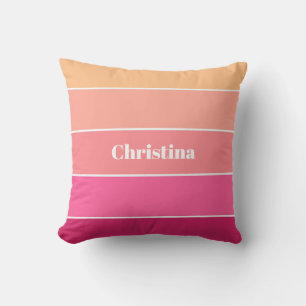 Pink Orange Custom Summer Colour Block Stripes Throw Pillow