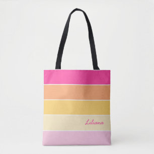 pink orange Custom Summer Colour Block Stripes Tote Bag