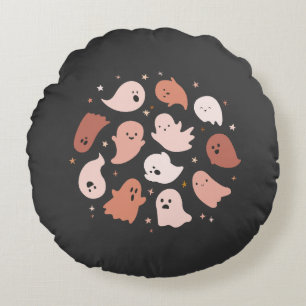 Pink Orange Cute Ghost Halloween Round Pillow
