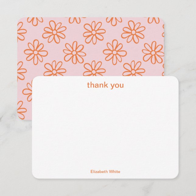 Pink Orange Cute Girly Retro Minimalist Trendy  Thank You Card (Front/Back)