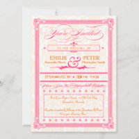 Pink & Orange Damask Poster-Style Wedding Invite