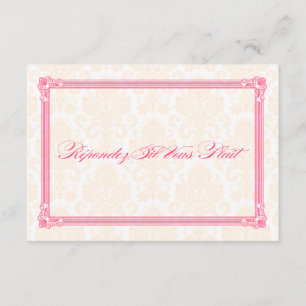 Pink & Orange Damask Poster-Style Wedding RSVP Card