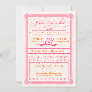 Pink & Orange Damask Poster Wedding & RSVP Invite