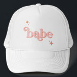PINK ORANGE Disco Babe Bridal Party hen DO Shirt Trucker Hat<br><div class="desc">Step back in time with our Retro Disco Ball Bridal Shower Invitations & Decor collection. Immerse yourself in the nostalgia of the 70s with muted beige and grey arches, enhanced by groovy silver glitter fonts. The iconic retro disco ball takes centre stage, evoking an era of disco glamour, all while...</div>