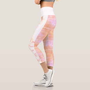 Pink Orange distressed pattern personalized Capri Leggings