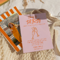 Pink Orange Drawn 30th Whimsical Photo Birthday