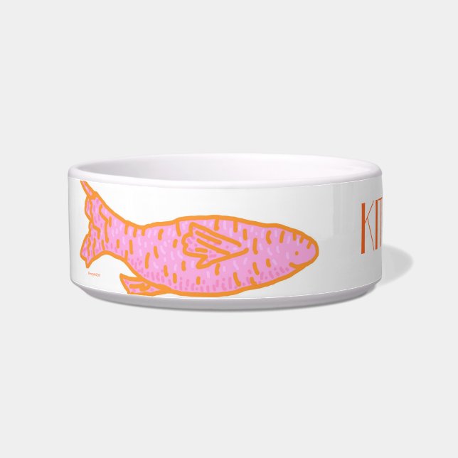pink orange fishy cat bowl (Left)