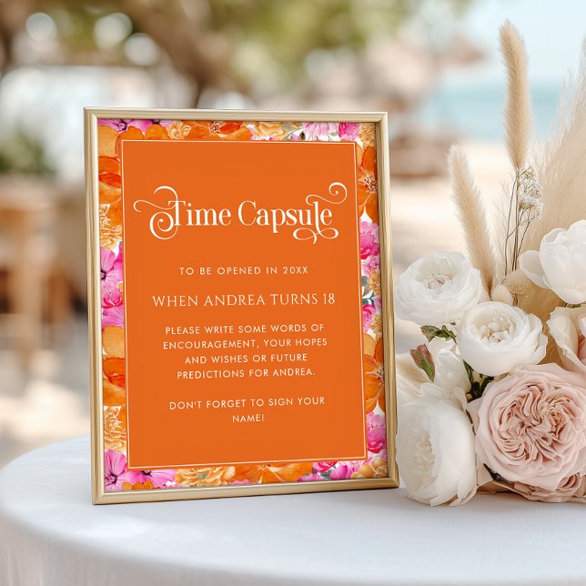 Pink Orange Floral Baby Shower Time Capsule Sign (Creator Uploaded)